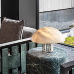 Mira Alabaster Mushroom Table Lamp – Natural Stone & Polished Steel
