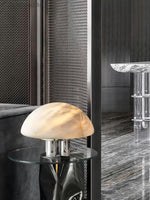 Mira Alabaster Mushroom Table Lamp – Natural Stone & Polished Steel