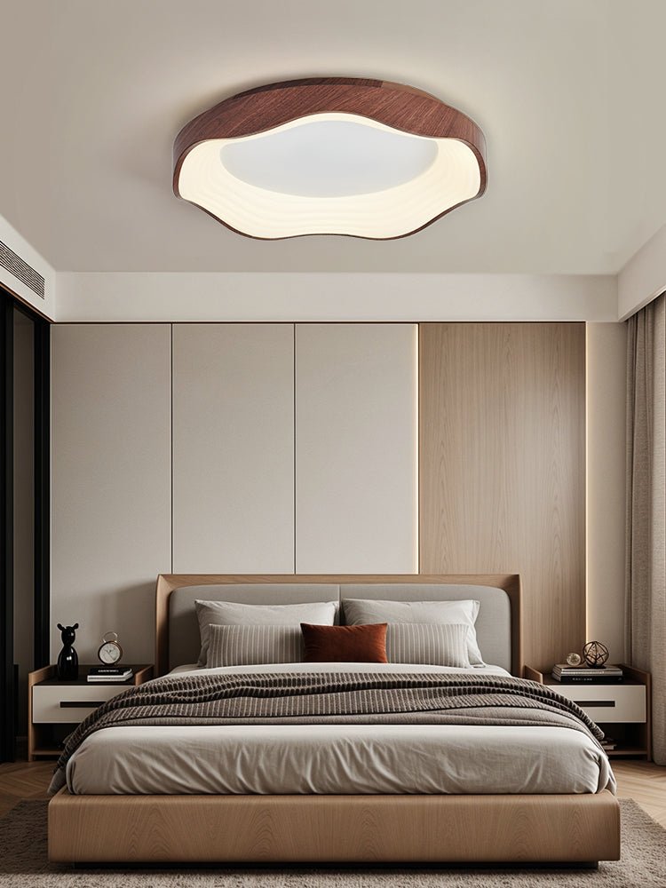 Mirage Wave Flush Mount Ceiling Light in Walnut Woodgrain Finish