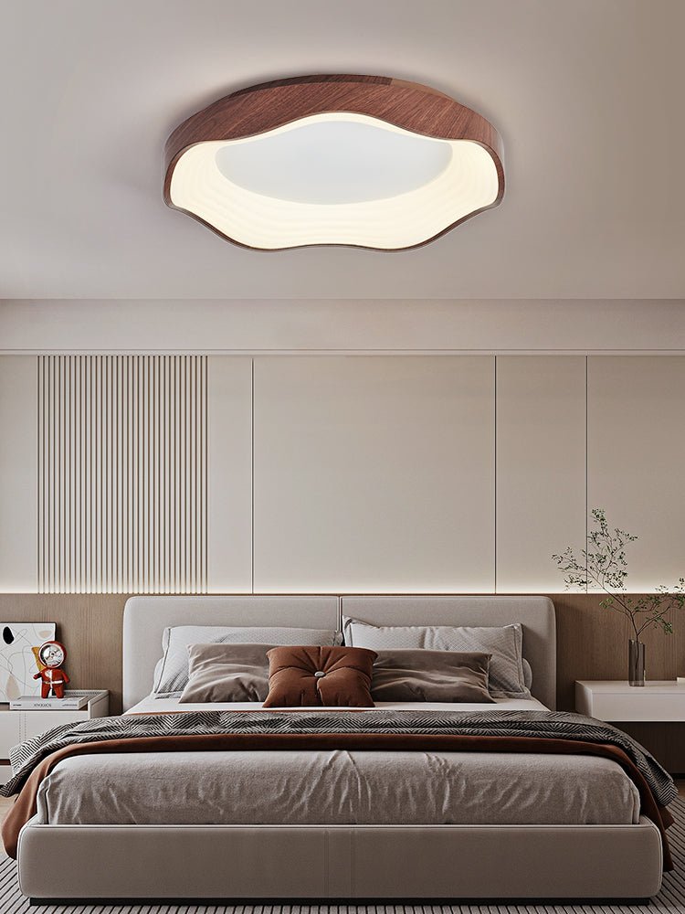 Mirage Wave Flush Mount Ceiling Light in Walnut Woodgrain Finish
