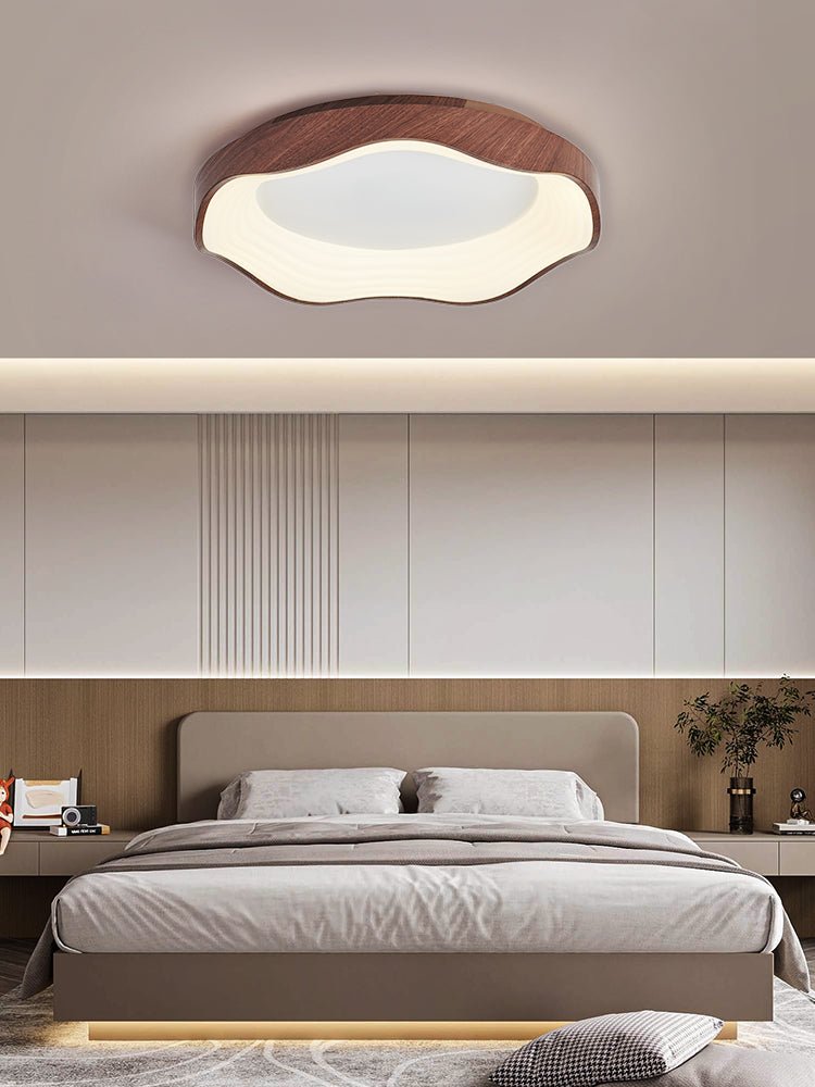 Mirage Wave Flush Mount Ceiling Light in Walnut Woodgrain Finish