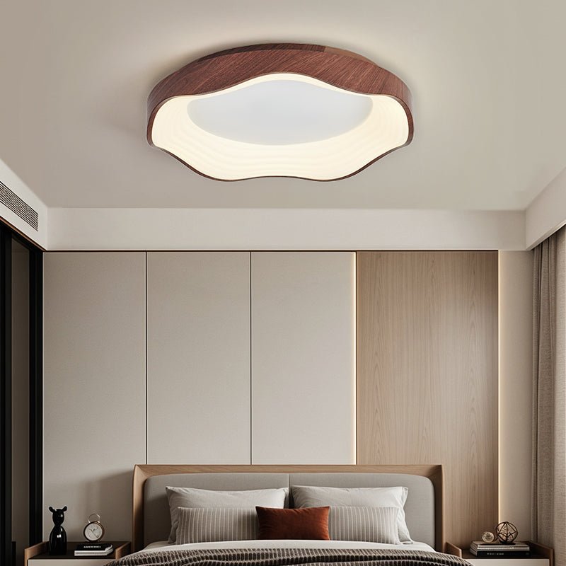 Mirage Wave Flush Mount Ceiling Light in Walnut Woodgrain Finish
