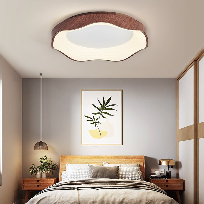 Mirage Wave Flush Mount Ceiling Light in Walnut Woodgrain Finish