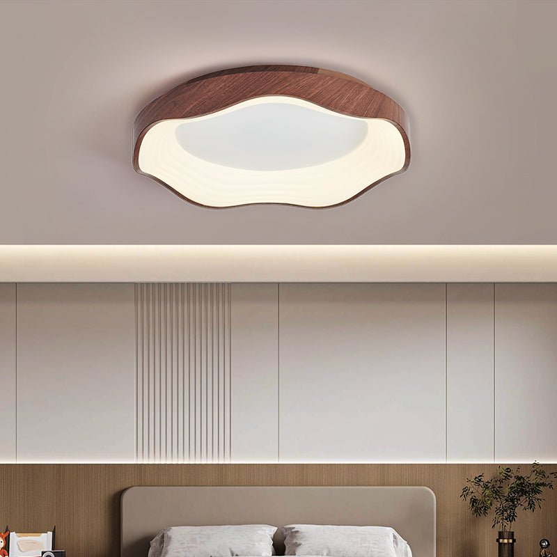 Mirage Wave Flush Mount Ceiling Light in Walnut Woodgrain Finish