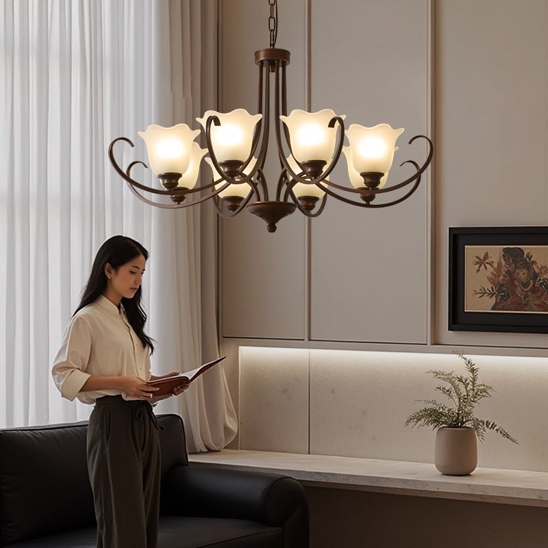 Mireille Floral Chandelier – Vintage-Inspired Glass and Bronze Pendant Light