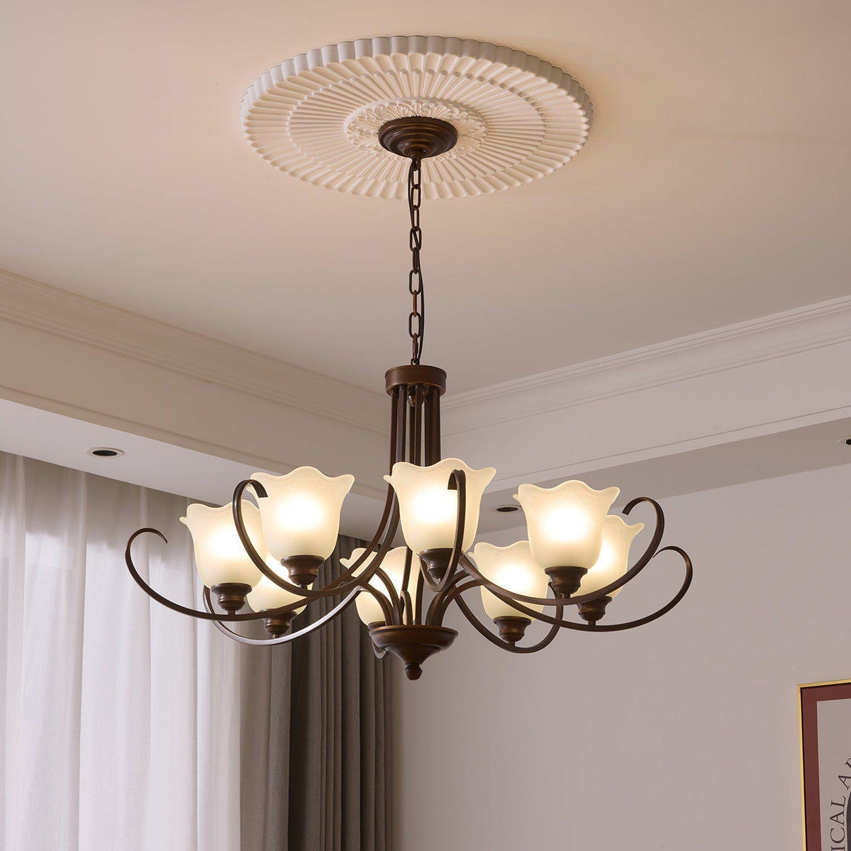 Mireille Floral Chandelier – Vintage-Inspired Glass and Bronze Pendant Light