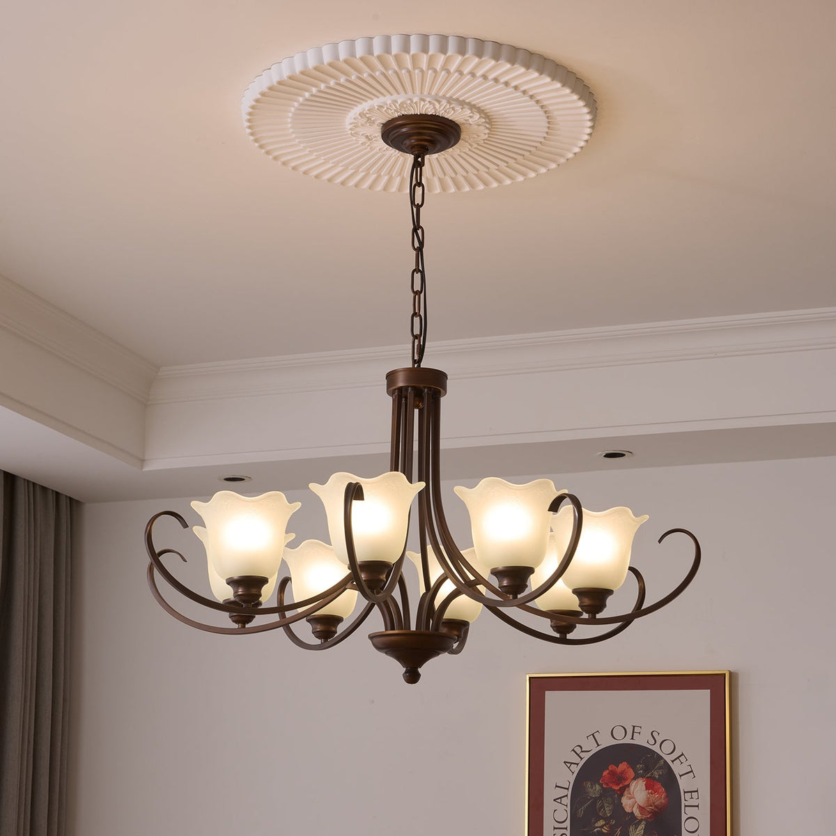 Mireille Floral Chandelier – Vintage-Inspired Glass and Bronze Pendant Light