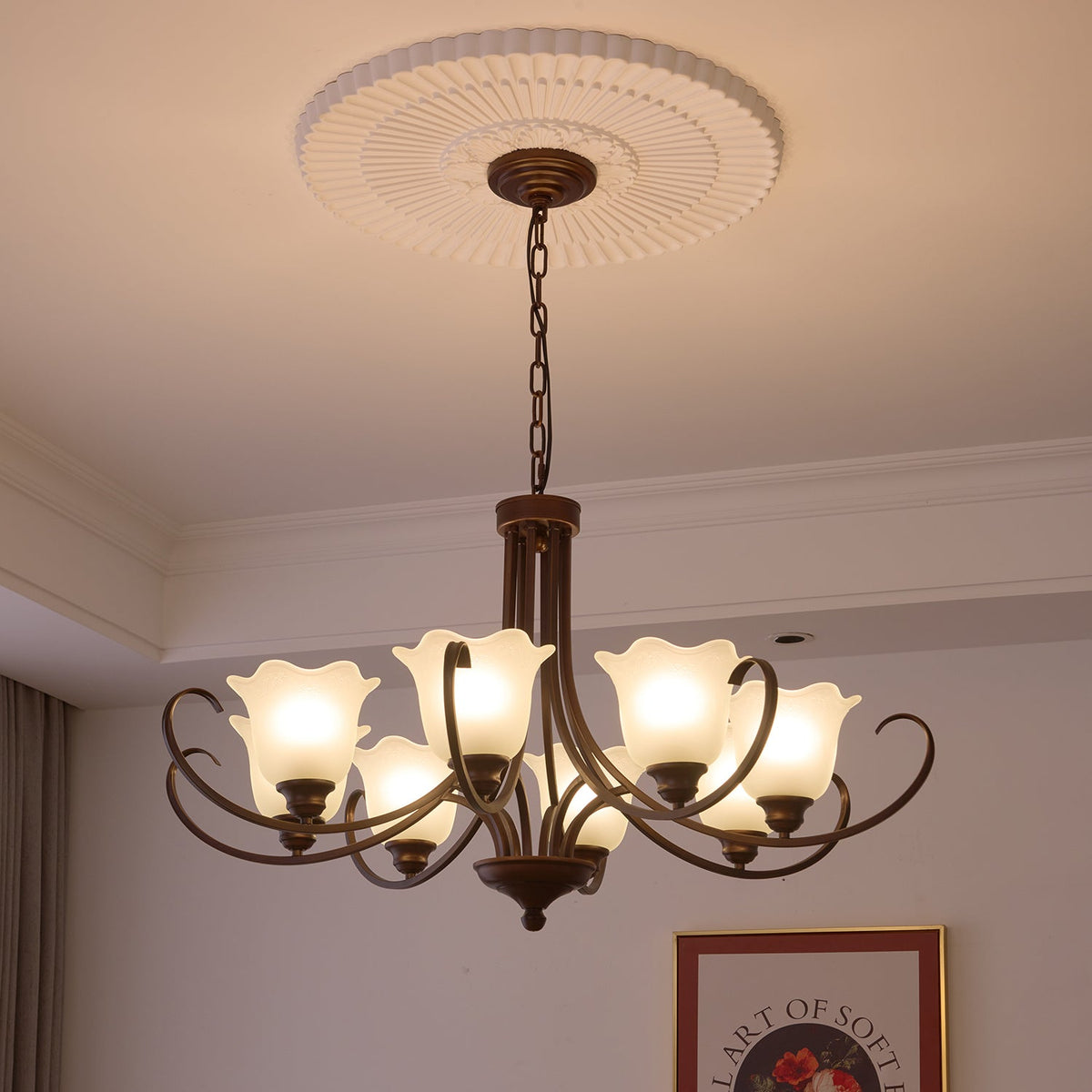 Mireille Floral Chandelier – Vintage-Inspired Glass and Bronze Pendant Light