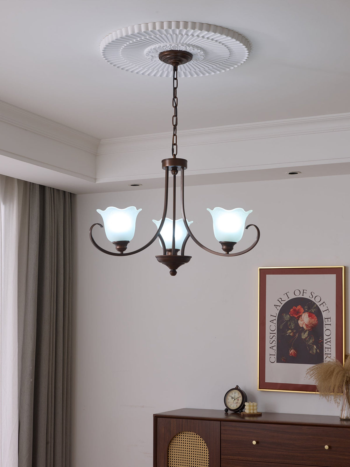 Mireille Floral Chandelier – Vintage-Inspired Glass and Bronze Pendant Light