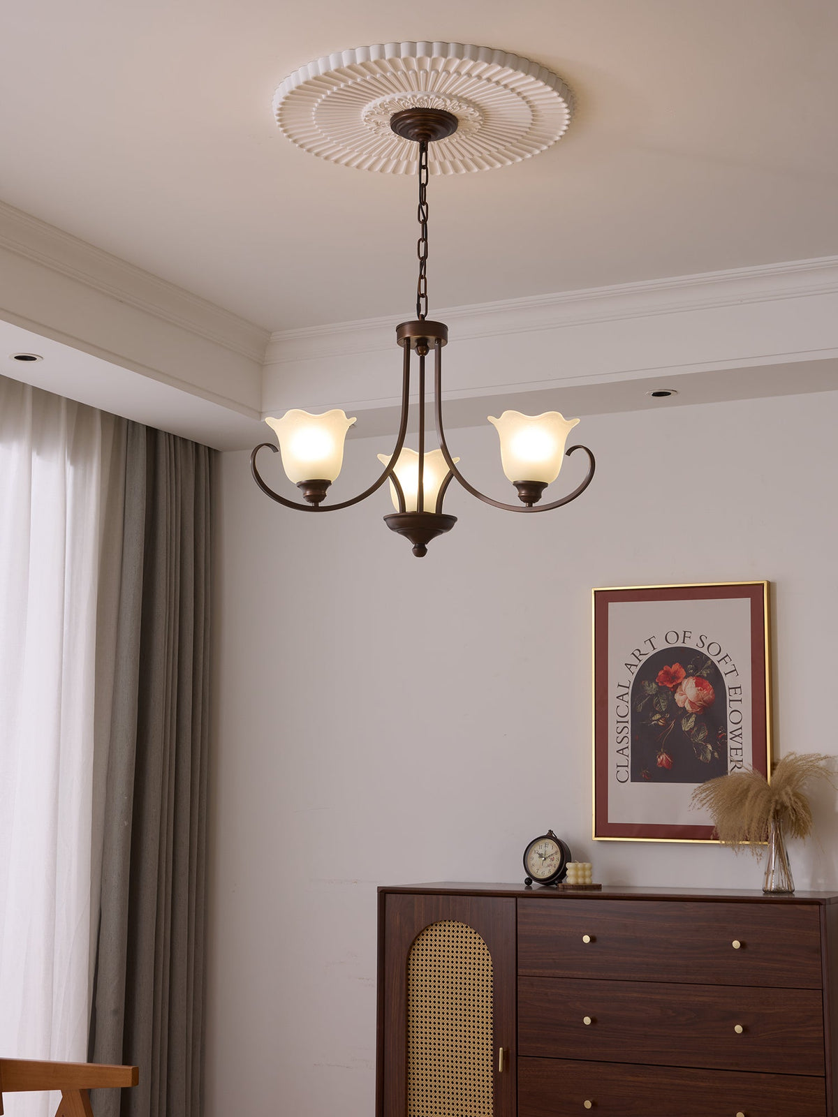 Mireille Floral Chandelier – Vintage-Inspired Glass and Bronze Pendant Light