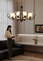 Mireille Floral Chandelier – Vintage-Inspired Glass and Bronze Pendant Light
