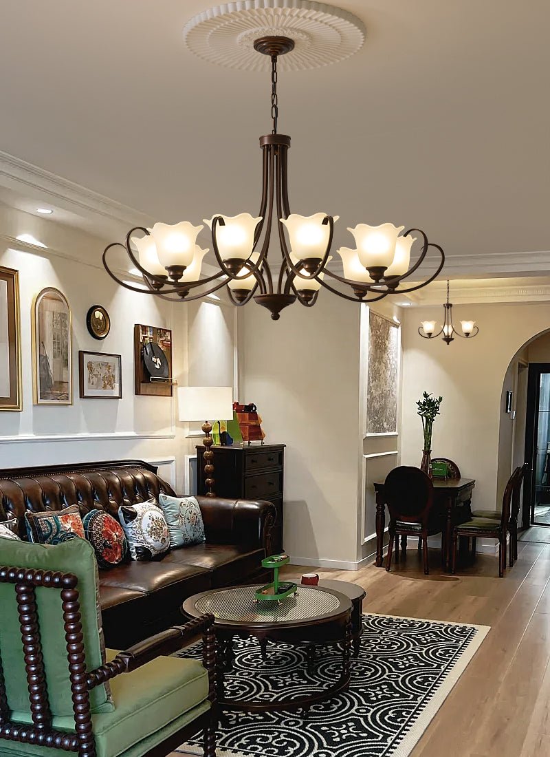 Mireille Floral Chandelier – Vintage-Inspired Glass and Bronze Pendant Light
