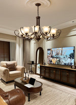 Mireille Floral Chandelier – Vintage-Inspired Glass and Bronze Pendant Light