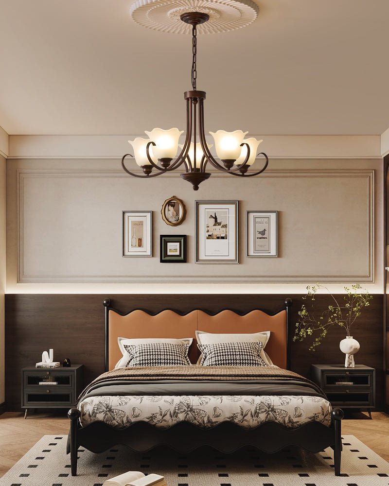 Mireille Floral Chandelier – Vintage-Inspired Glass and Bronze Pendant Light