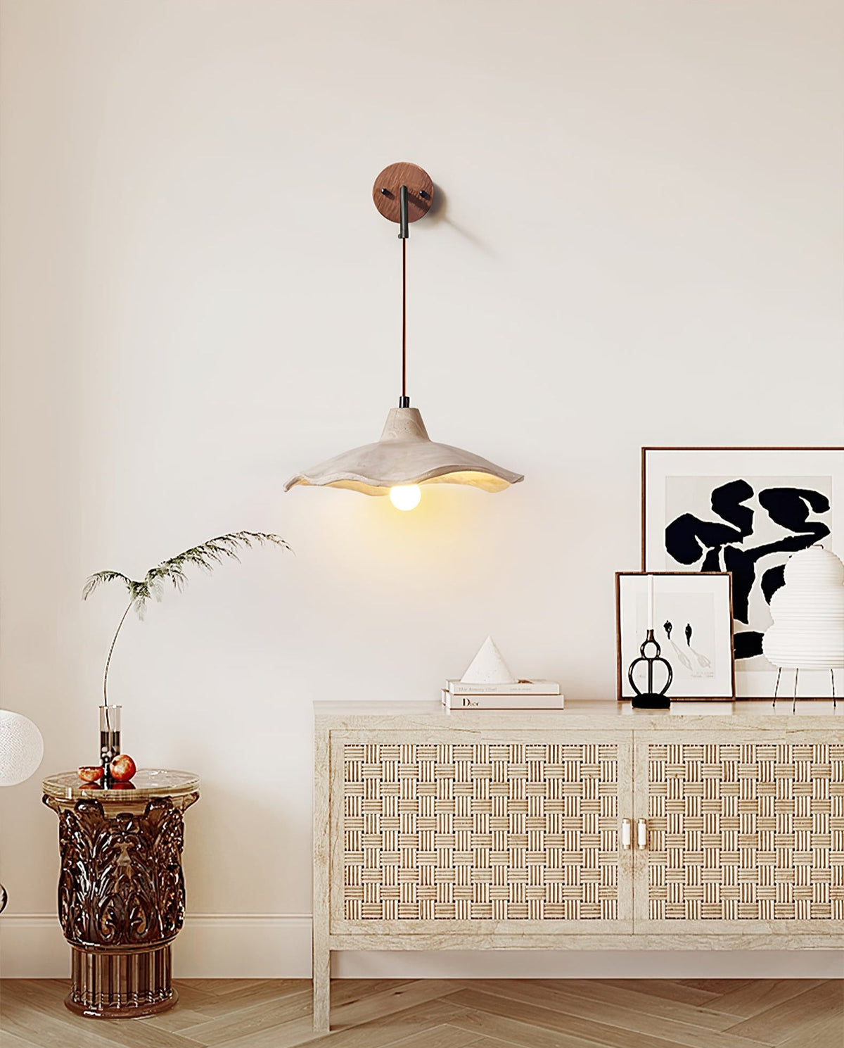 Mirella Wall Sconce – Handcrafted Microcement & Walnut Modern Wall Light