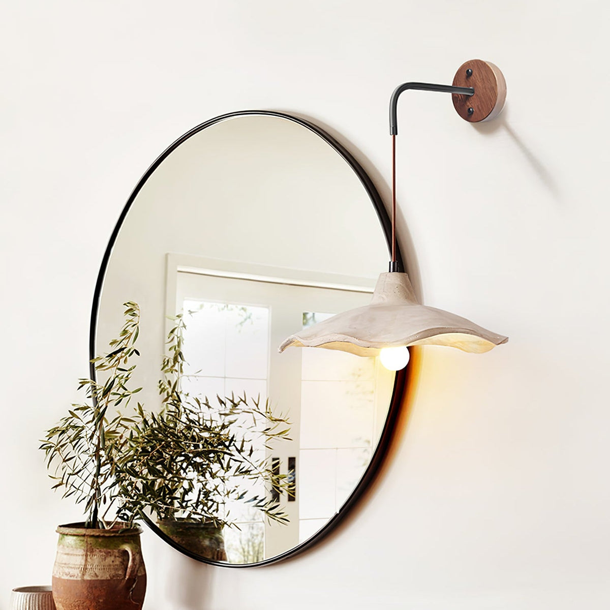 Mirella Wall Sconce – Handcrafted Microcement & Walnut Modern Wall Light