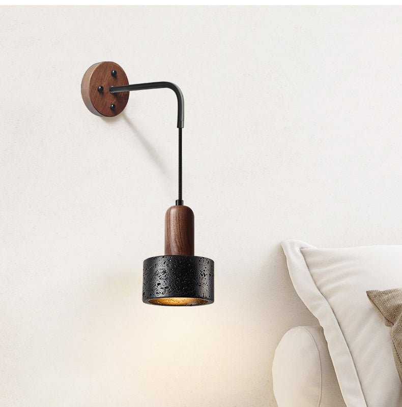 Mirox Wall Sconce in Black Travertine and Walnut Wood