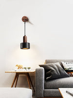 Mirox Wall Sconce in Black Travertine and Walnut Wood