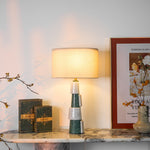 Duomo Marble Table Lamp – Sculptural Stone Base with Fabric Shade