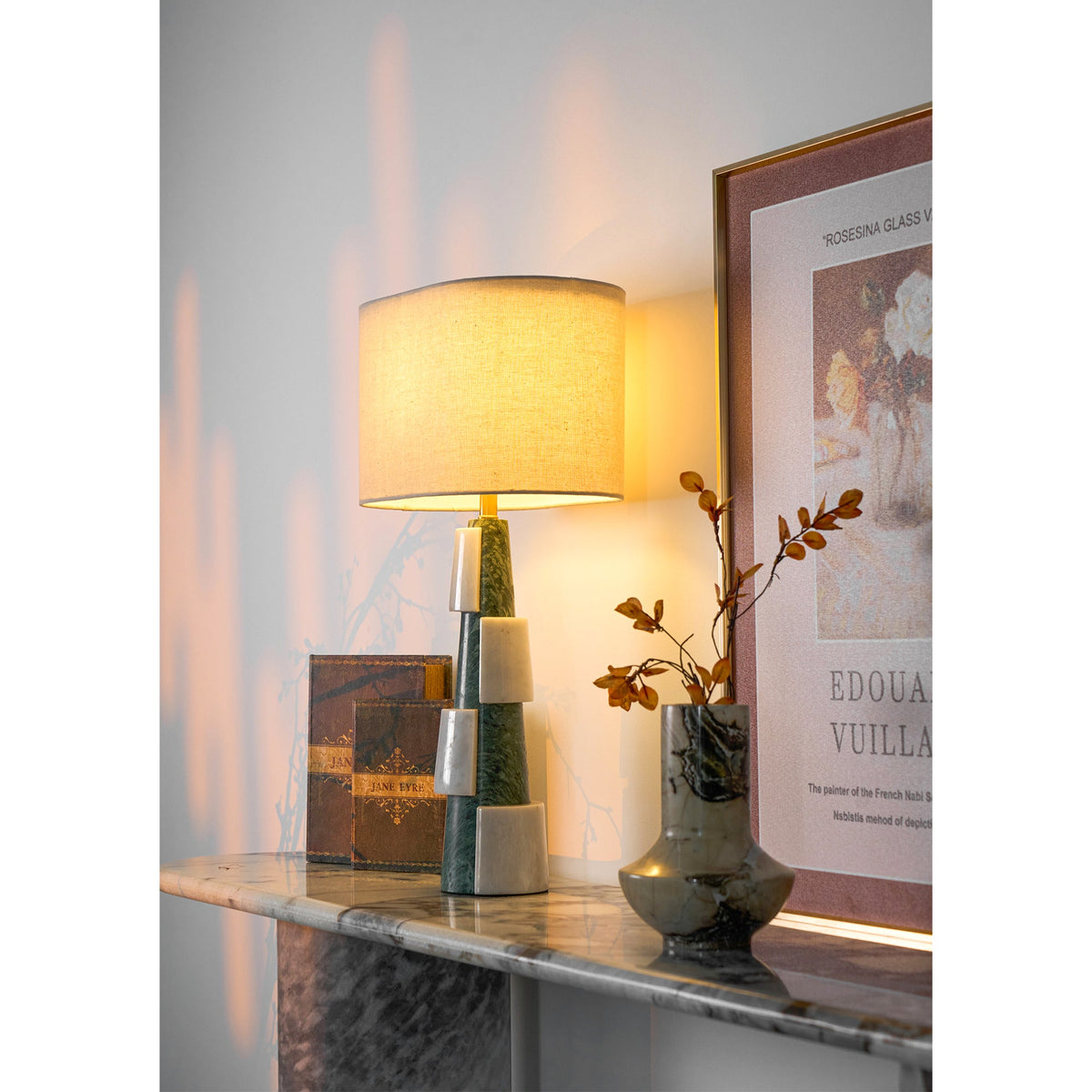 Duomo Marble Table Lamp – Sculptural Stone Base with Fabric Shade