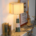 Duomo Marble Table Lamp – Sculptural Stone Base with Fabric Shade