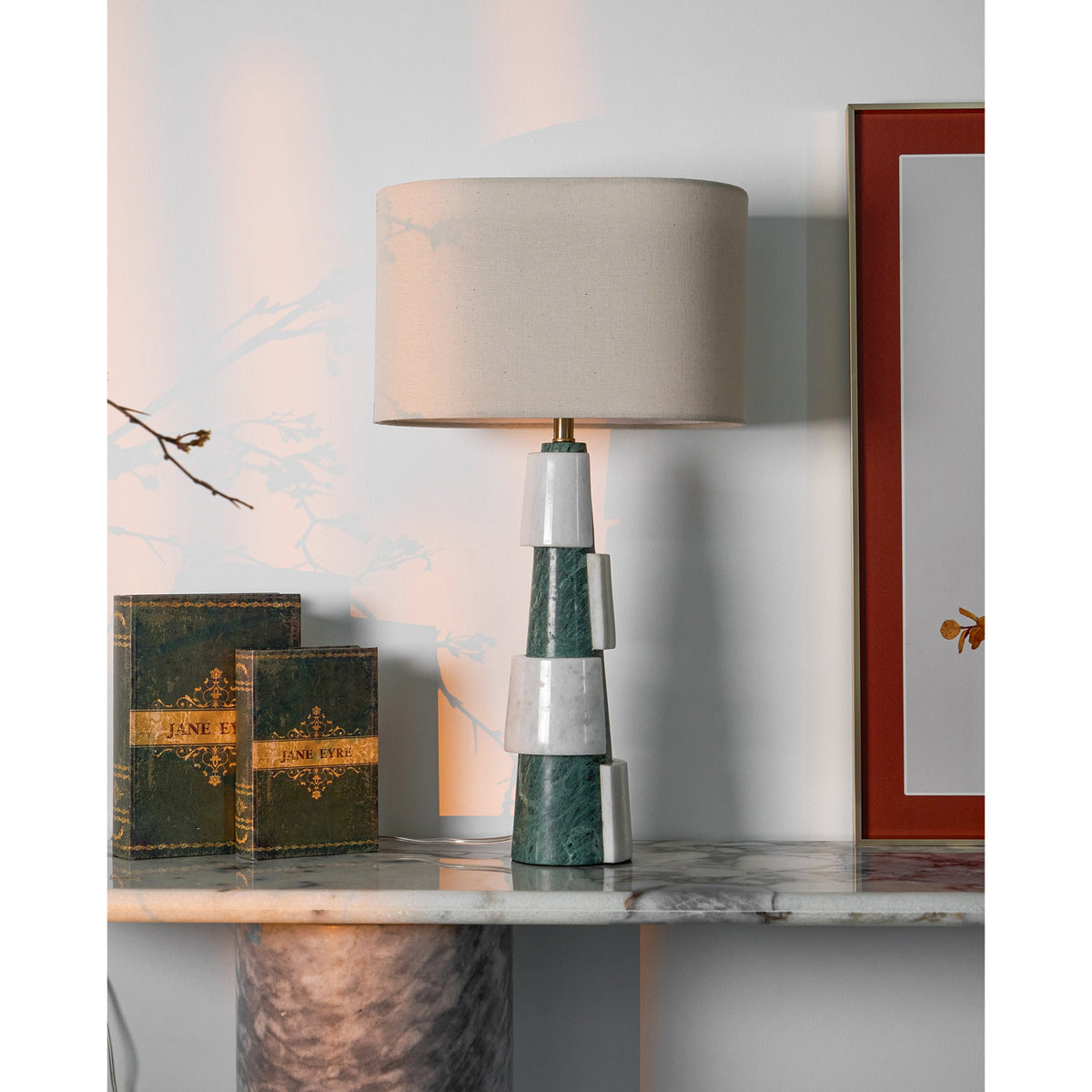 Duomo Marble Table Lamp – Sculptural Stone Base with Fabric Shade