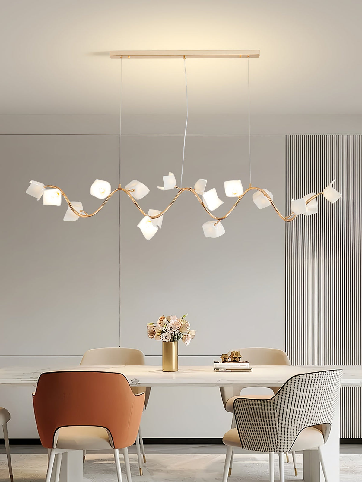 Mistral Flora Chandelier — Sculptural Ceramic Petal Chandelier in Gold