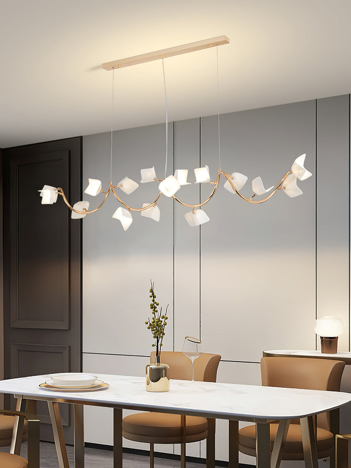 Mistral Flora Chandelier — Sculptural Ceramic Petal Chandelier in Gold