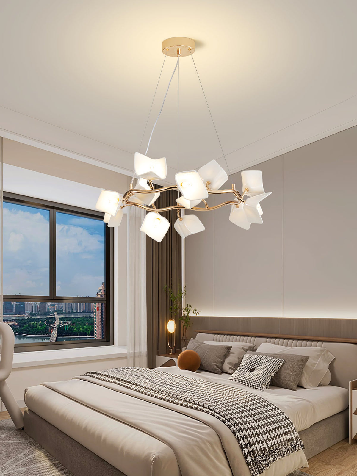 Mistral Flora Chandelier — Sculptural Ceramic Petal Chandelier in Gold