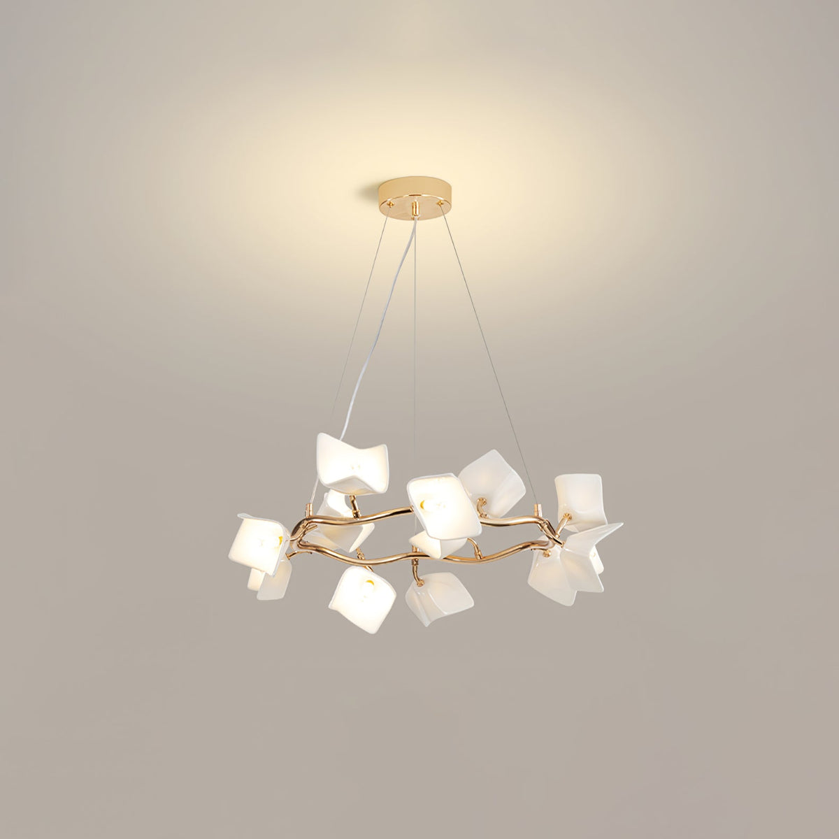 Mistral Flora Chandelier — Sculptural Ceramic Petal Chandelier in Gold