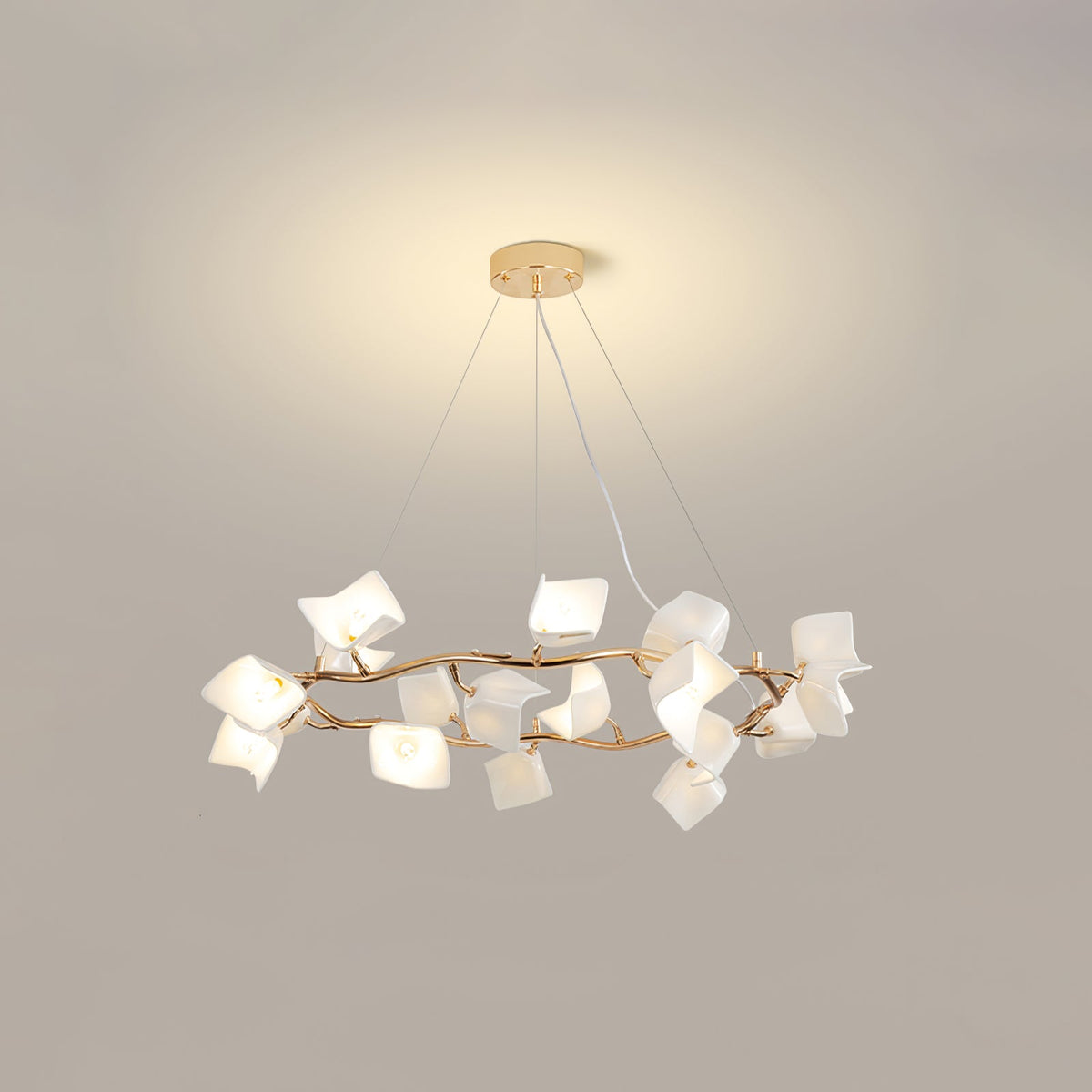 Mistral Flora Chandelier — Sculptural Ceramic Petal Chandelier in Gold