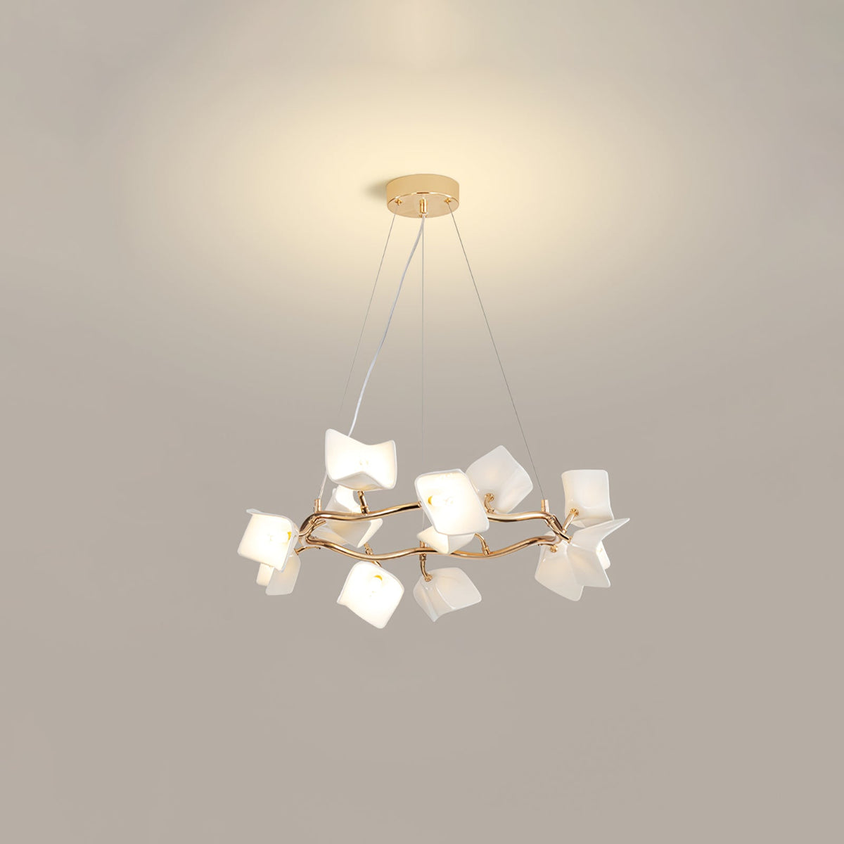 Mistral Flora Chandelier — Sculptural Ceramic Petal Chandelier in Gold