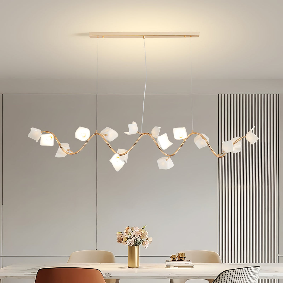 Mistral Flora Chandelier — Sculptural Ceramic Petal Chandelier in Gold