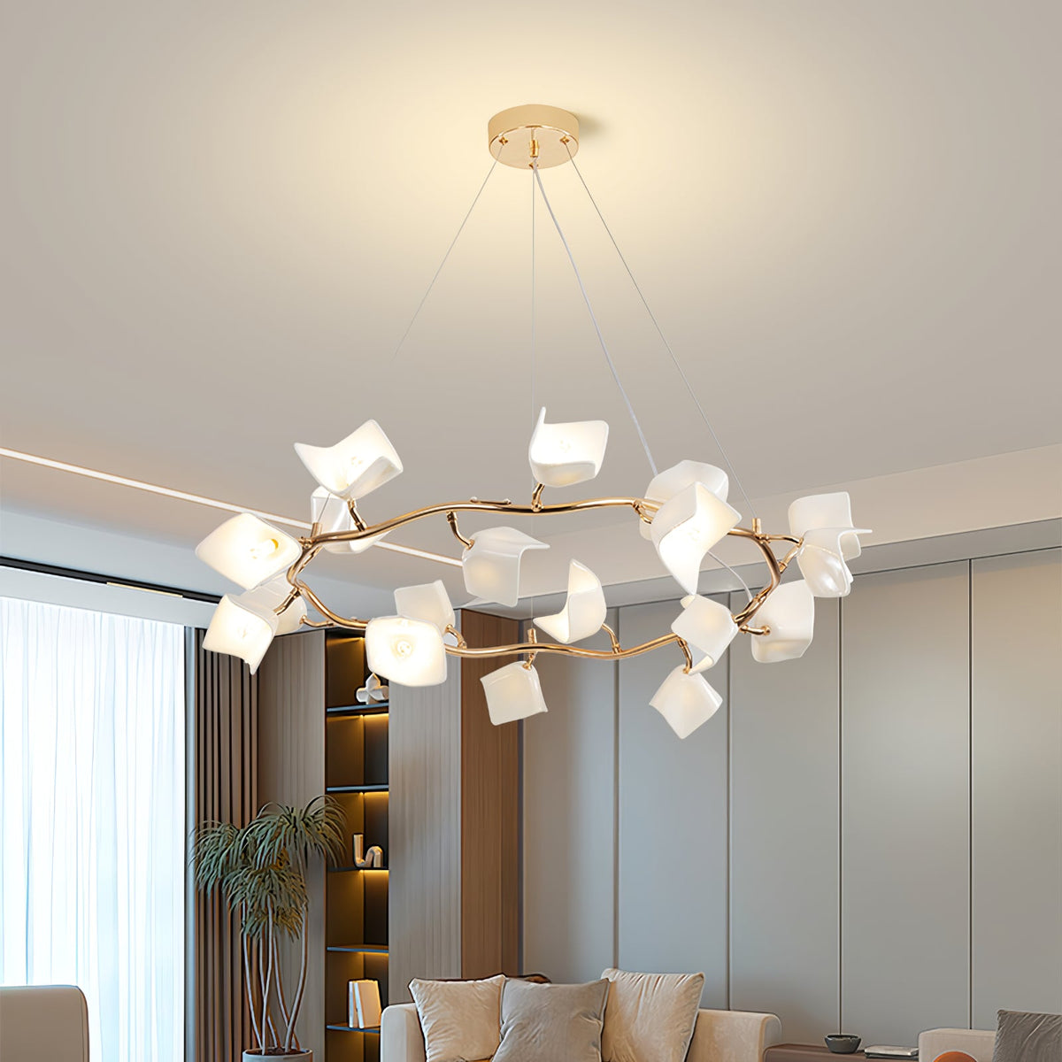 Mistral Flora Chandelier — Sculptural Ceramic Petal Chandelier in Gold