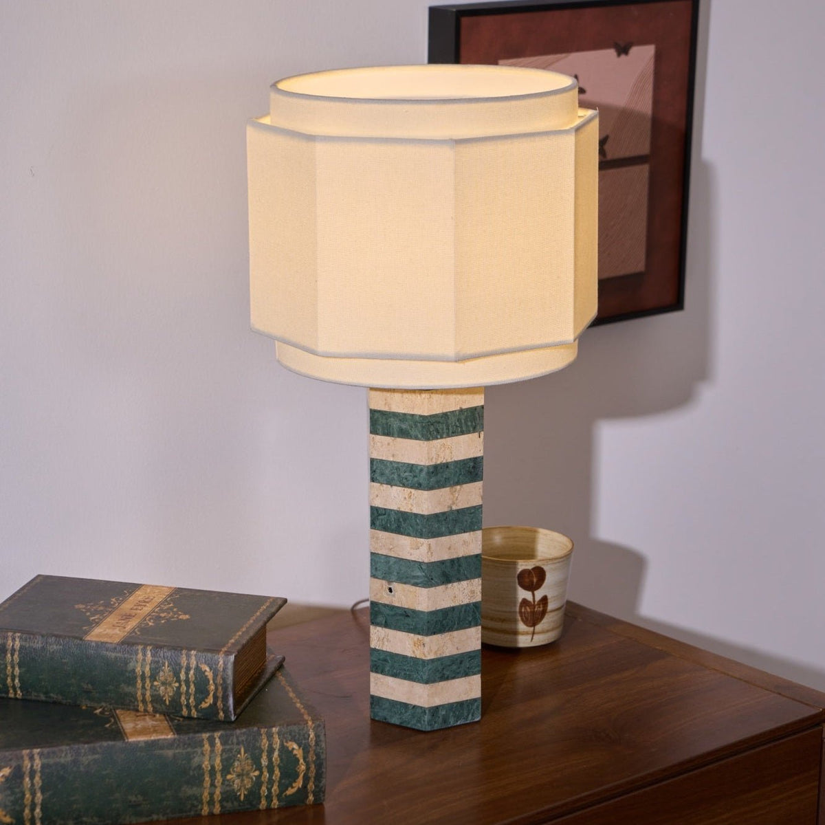 Modari Striped Stone Table Lamp – Travertine & Marble Sculptural Accent Light