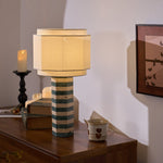 Modari Striped Stone Table Lamp – Travertine & Marble Sculptural Accent Light