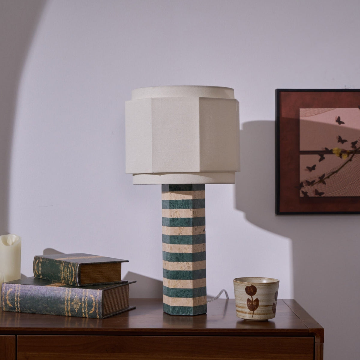 Modari Striped Stone Table Lamp – Travertine & Marble Sculptural Accent Light