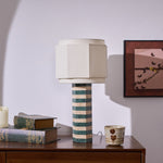 Modari Striped Stone Table Lamp – Travertine & Marble Sculptural Accent Light
