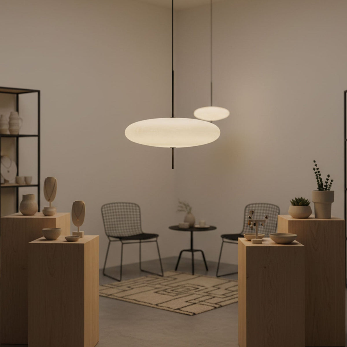 Opal Disc Modern Pendant Light with Opalescent Polymer Shade