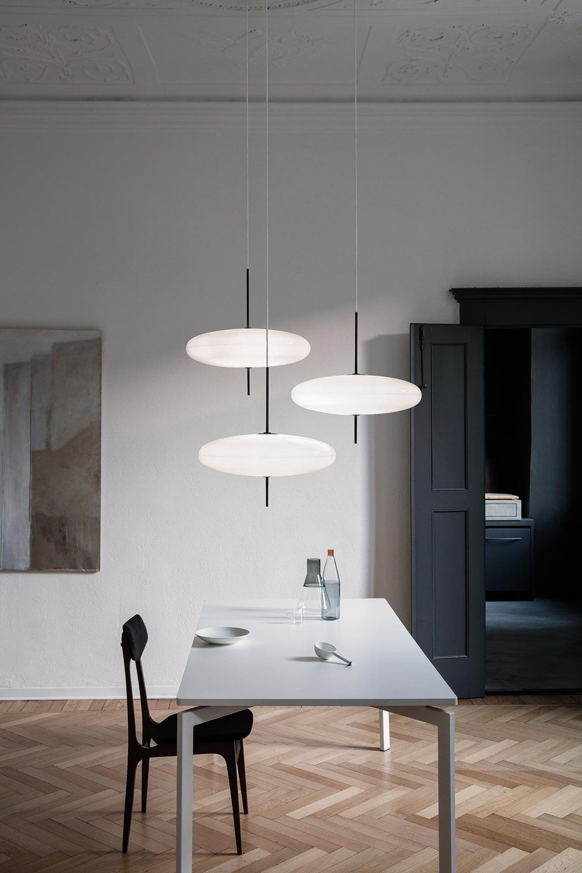 Opal Disc Modern Pendant Light with Opalescent Polymer Shade