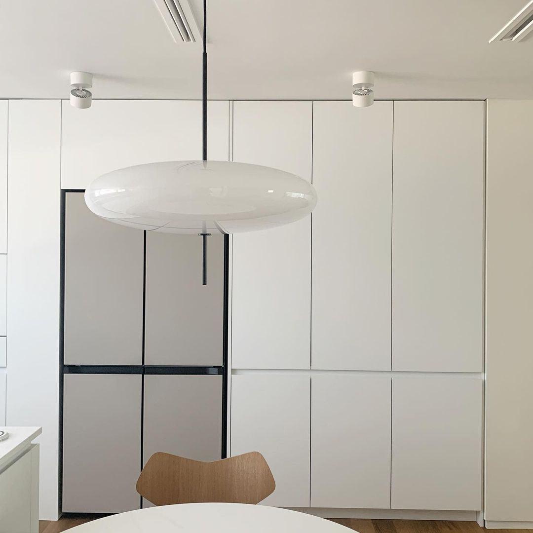Opal Disc Modern Pendant Light with Opalescent Polymer Shade