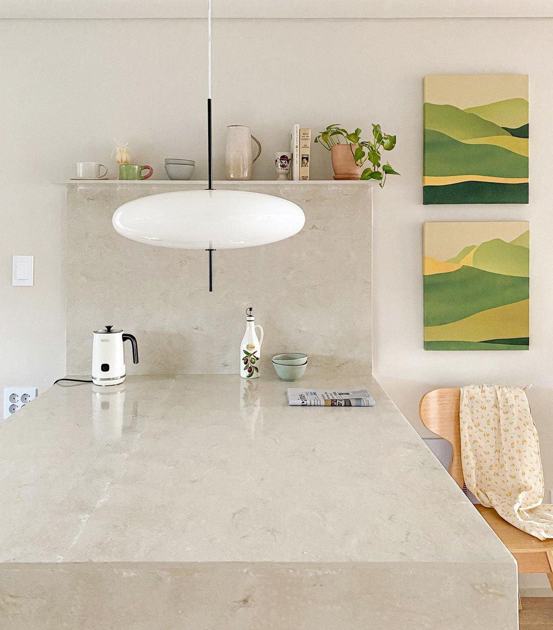 Opal Disc Modern Pendant Light with Opalescent Polymer Shade