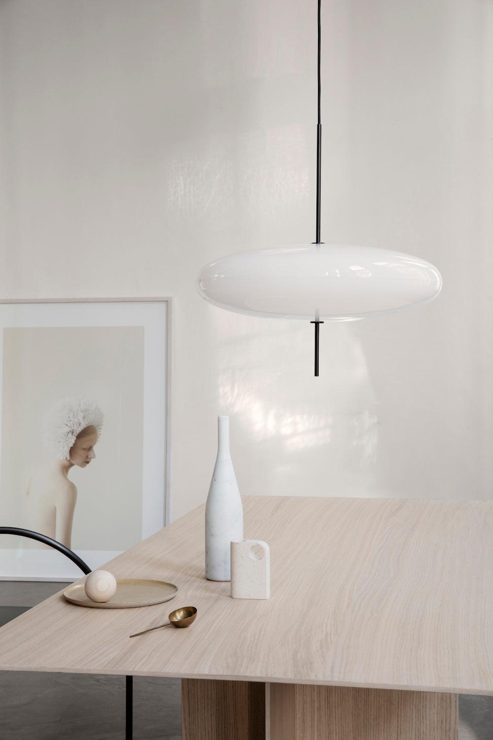 Opal Disc Modern Pendant Light with Opalescent Polymer Shade