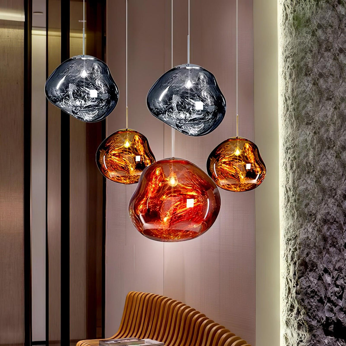 Lava Swag Pendant Light – Sculptural Molten Shade with Mirror Effect