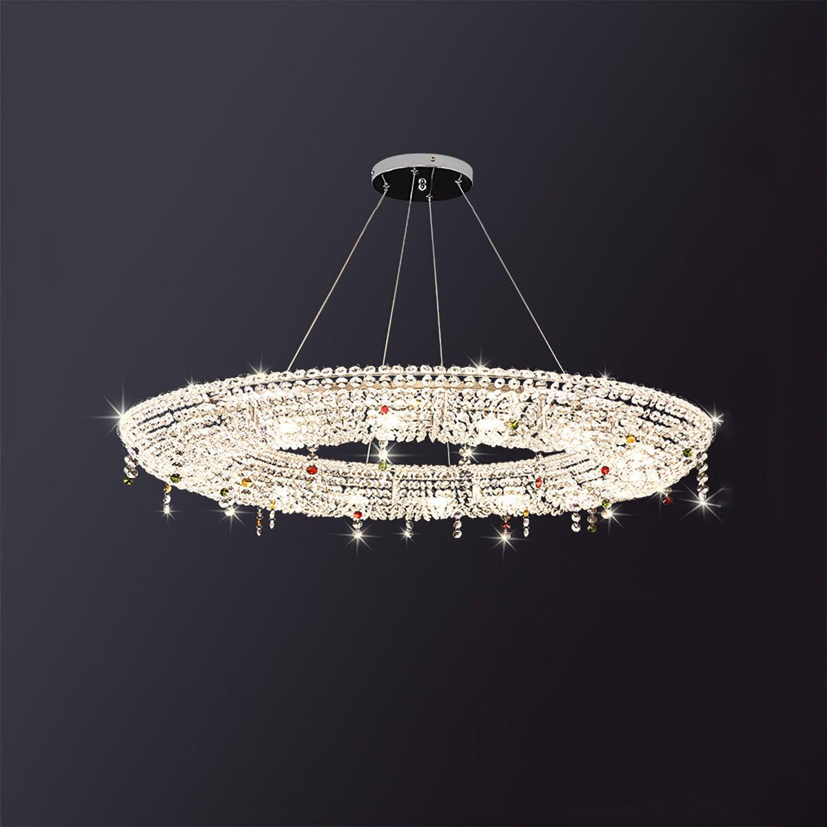 Lumière Cristal Round Chandelier in Chrome and Clear Crystal