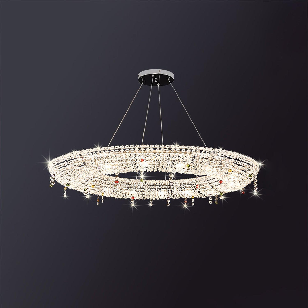 Lumière Cristal Round Chandelier in Chrome and Clear Crystal