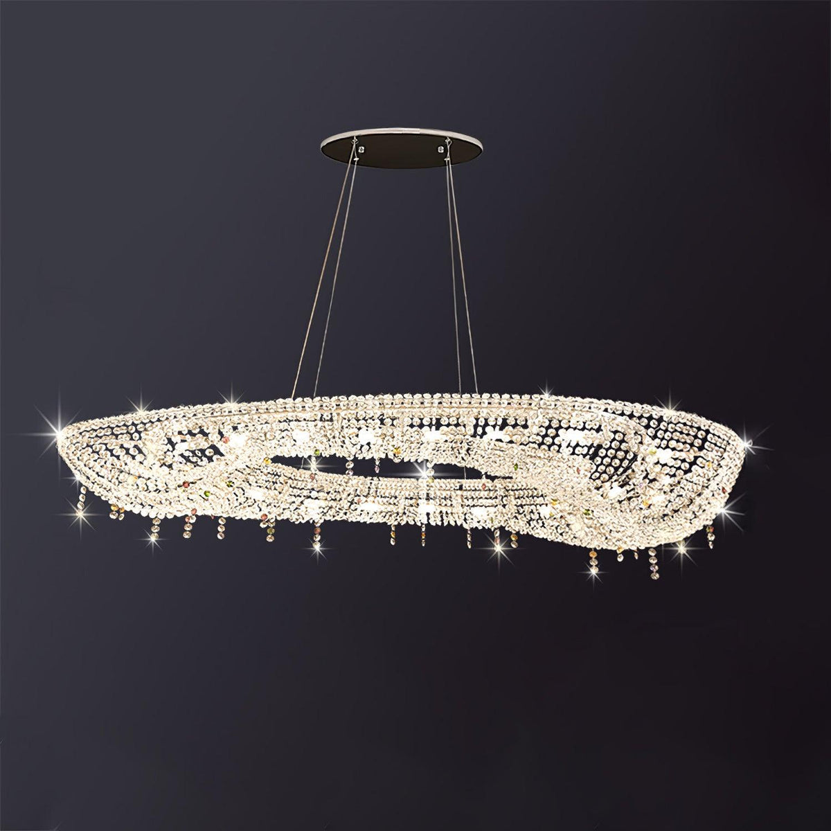 Lumière Cristal Round Chandelier in Chrome and Clear Crystal