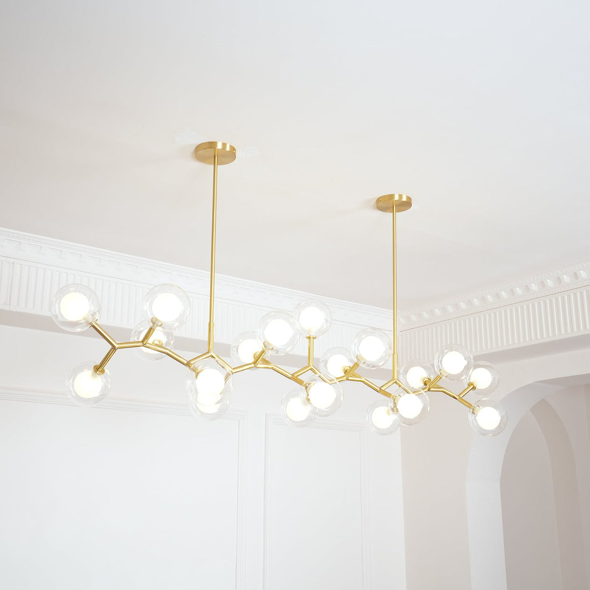 Molecular Glass Ball Chandelier in Gold for Modern Interiors