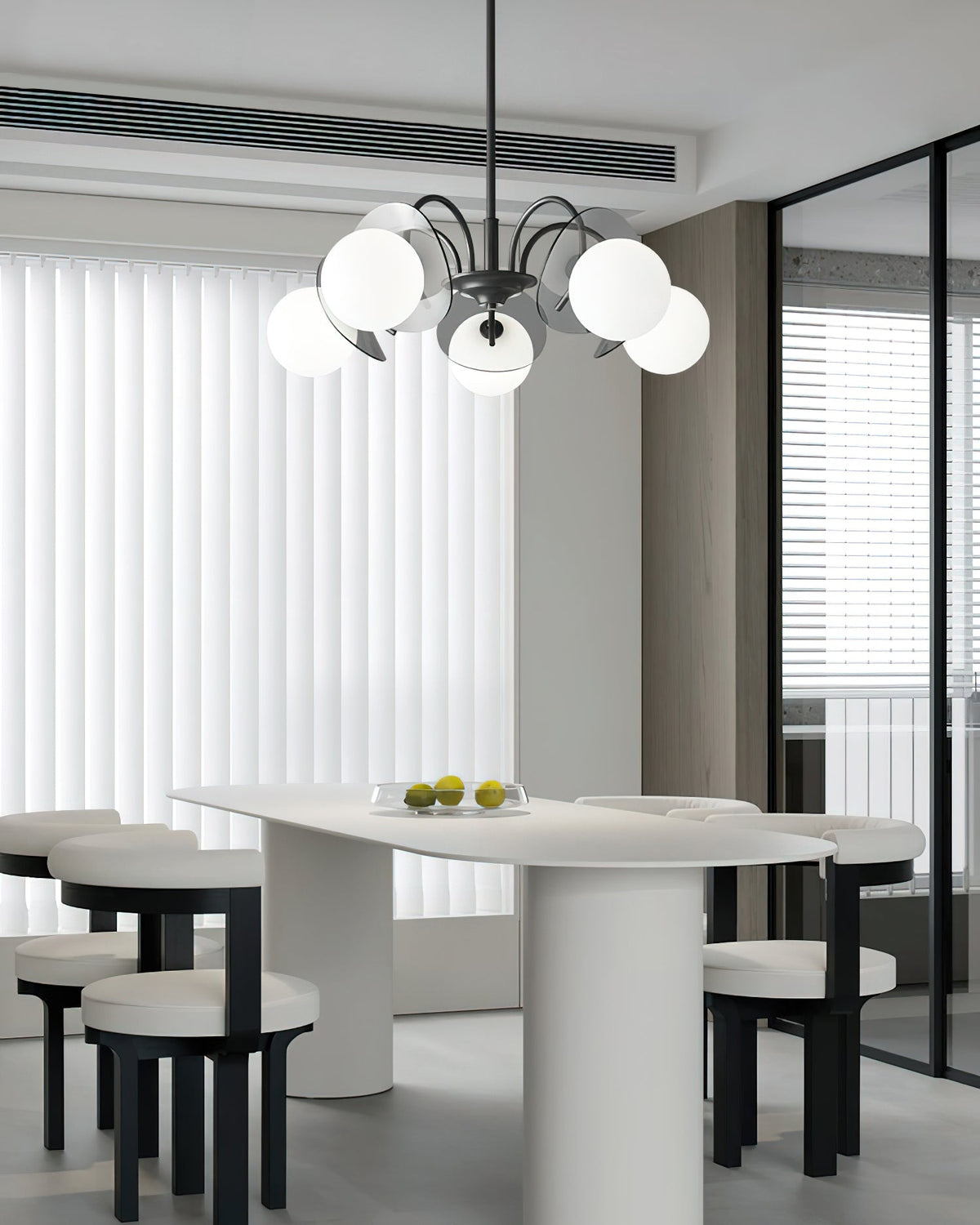 Molecular Glass Sphere Chandelier in Black and Brass