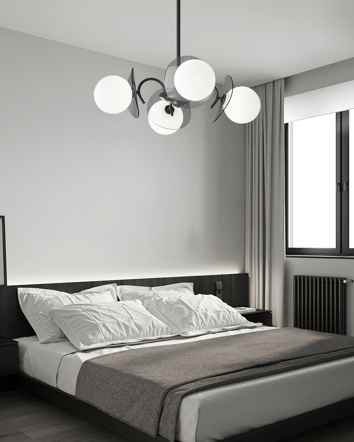 Molecular Glass Sphere Chandelier in Black and Brass